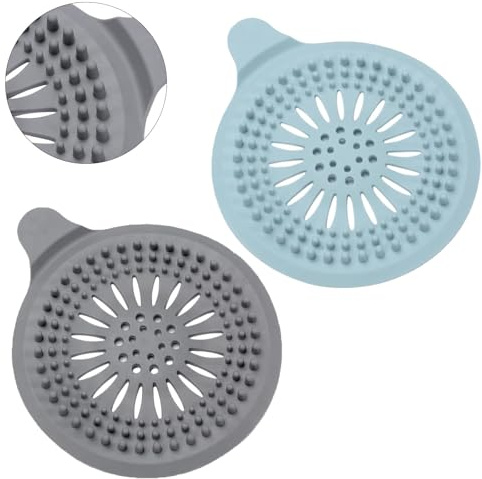 Alyvisun 2Pcs Silicona Atrapa Pelos Ducha con Ventosa, Filtro de Cabello Protector de Drenaje Plegable, Coladores de Desagüe de Fregadero para Baño, Bañera, Ccocina (Gris Claro + Azul Claro)