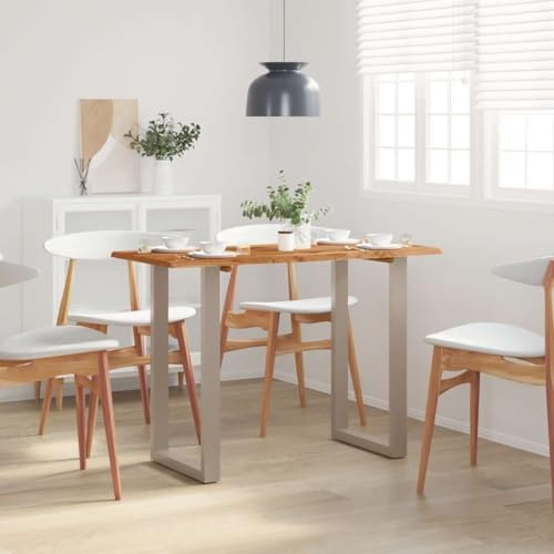 Tavolo da pranzo 110 x 50 x 76 cm, in legno massiccio di acacia, rettangolare con bordi vivaci, robusto tavolo da pranzo per 4 persone, gambe in ferro argentato, look naturale