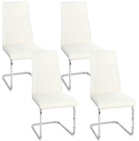 HOMCOM Juego de 4 Sillas de Comedor, Sillas de Cocina con Asiento y Respaldo Acolchado, Tapizado en Terciopelo, Patas de Acero, para Oficina, Conferencia, Sala de Estar, Crema
