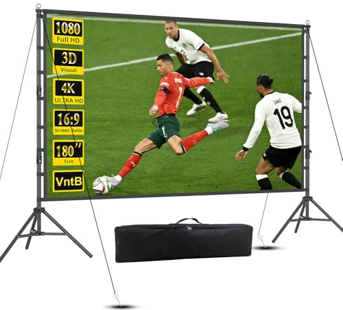 VntB Projector Screen and Stand, 180 inch Outdoor Projection Screen 15 FT Large Portable Movie Screen Wrinkle-Free 16:9 4K Rear Front Foldable Washable with Carry Bag for Backyard Theater Movie Night