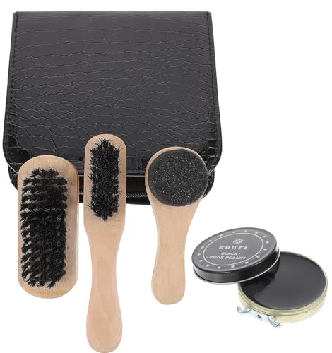 TOGEVAL Set 8 Pezzi per Cura Scarpe in Pelle Spazzole per Pulizia e Lucidatura Crema per Scarpe Marrone Chiaro Portatile per Uomo e Donna Kit Completo per Manutenzione Calzature