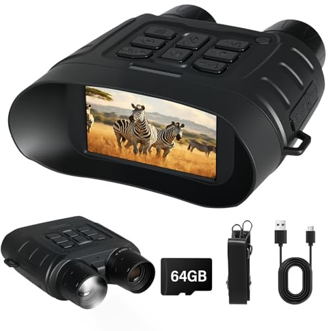 Spector Night Vision Goggles, 4K Night Vision Binoculars with 11x Zoom & 64GB Card, 5200mAh Battery, 1000M Viewing Range, 3 Screen Infrared Goggles for Hunting, Camping, Wildlife Observation