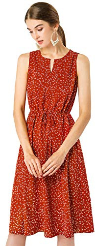 Allegra K Damen Ärmellos Rundhals Bindegürtel Blumen Midikleid Sommer Kleid