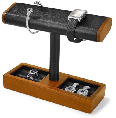 Oirlv Multifunktional Massivholz T-Bar Uhrenständer,Uhrenhalter, | Watch StandSchmuckständer für Organizer Ring Armband Halskette(Schwarz)