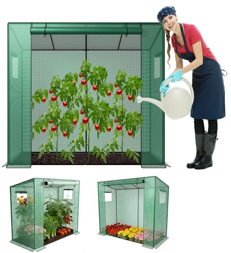 UISEBRT Växthus, tomatväxthus, 200 x 80 x 150 cm, folieväxthus, tomathus med 2 ventilationsfönster, tomattält, stabil, vinterbeständigt, UV-resistent för trädgård, terrass, bakgård, balkong