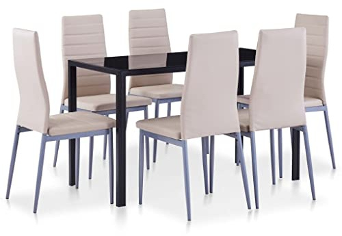 Mhdvray Gruppo da pranzo da 120 x 60 cm, in vetro temperato e ecopelle, design moderno, struttura in metallo resistente per cucina, sala da pranzo, soggiorno