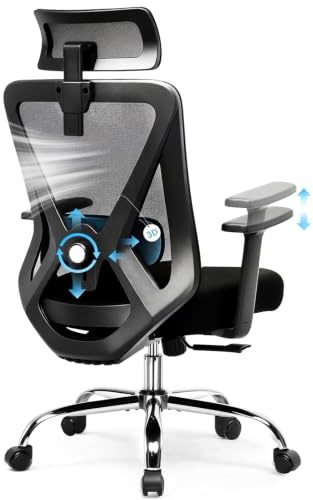 GTPLAYER Bürostuhl Ergonomisch [TESTSIEGER], Schreibtischstuhl mit 3D-Lendenwirbelstütze, Verstellbarer Kopfstütze und Armlehnen, Chefsessel Office Chair 150kg Schwarz