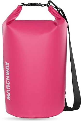 MARCHWAY - Bolsa Impermeable Flotante de 5 l/10 l/20 l/30 l/40 l, con Parte Superior Enrollable, Mantiene el Equipo seco para Kayak, Rafting, natación, Camping, Senderismo, Pesca, Rosa, 20L, Mochila
