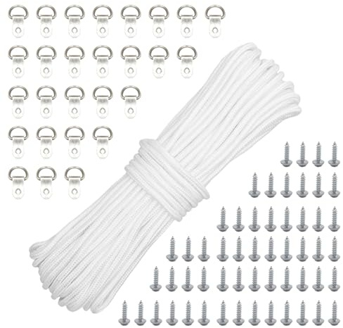 Brackit Picture Hanging Hooks Kit - 120 High-Strength D-Rings with Screws and 10M X 4mm Braided Cord for Hanging Picture Frames to Wall | Ideal for Family Paintings Wedding Photos & Mirrors