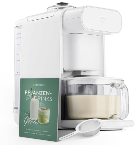 Springlane Pflanzenmilchbereiter Mila 1L – 6 Programme + automatischer Reinigungsfunktion – LED-Touch-Display inkl. Timer, Kochmixer für Nussmilch, Sojamilch & Haferdrinks inkl. Sieb & Rezeptbuch