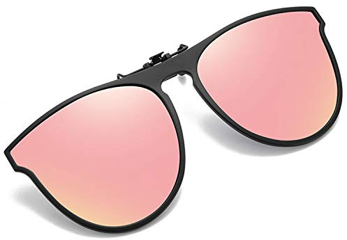 OopsMi Polarized Clip-on Sunglasses TR90 Frame Flip Up Driving Glasses For Prescription Glasses (Pink Lens)