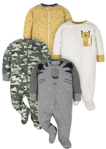 Gerber Baby Boys 4 Pack Sleep 'N Play Footie, Tiger Grey, 6-9 Months