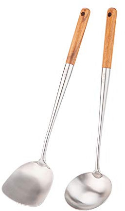 Wok spatula and ladle Tool Set, 17inches spatula for wok, 304 Stainless Steel wok spatula.