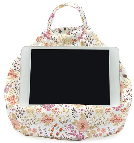 Rooms By Me Coussin de support pour tablette floral pour tablettes, liseuses, smartphones et livres avec poche pour accessoires | Fabriqué au Royaume-Uni | Plus de 50 designs