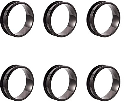 PandaHall Edelstahl-Inlay-Ringkernrohlinge für Schmuckherstellung, rund, gerillt, Schwarz, 17 mm - 22 mm, 6 Stück