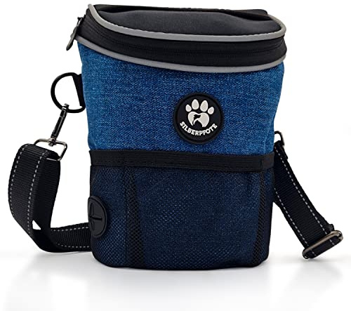 Silberpfote® Premium Leckerlibeutel für Hunde - Perfekt für die Welpenerziehung & das Training - Funktional, praktisch, viel Platz & mit Kotbeutelspender (Blau)