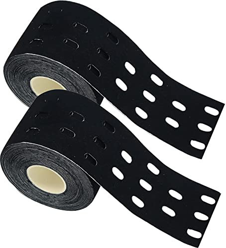 LTLCLZ 2Rollen Perforiertes Kinesiologisches Elastisches Klebeband 5M Baumwoll Muskelband Schutz Athleten Atmungsaktiver Gymnastik Sportkleber Knieschützer,Schwarz