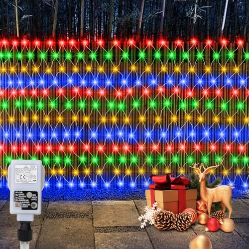 3M x 2M 200 LED Christmas Net Lights Outdoor Plug in with Remote 8 Modes | 30V Low Voltage Garden Net Lights Waterproof for Bush Shrub Fence Backyard Patio Lawn Window Decor (Multicolour)