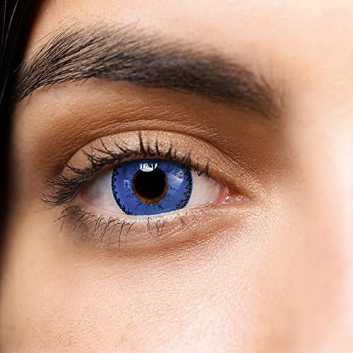 Kontaktlinsen farbig ohne Stärke blau | blaue crazy Jahreslinsen Anime | weiche Linsen | 2 Stück Farblinsen + Linsenbehälter | Aqua |Cosplay | Manga | Fasching | Halloween | Devil Blue