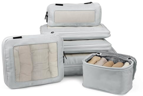 Aerotrunk Kompressions-Packwürfel für Reisen, Gepäck-Organizer-Taschen, doppelte Reißverschluss-Packwürfel für Koffer (6er-Pack, Dunkelgrau)