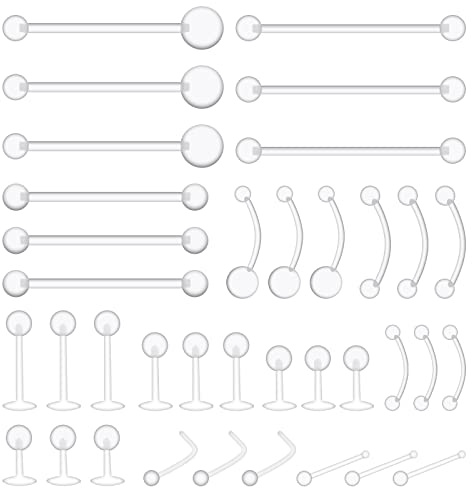 Lusofie 36pcs Clear Piercing Jewelry Retainer Plastic Nipple Rings Nose Rings for Surgery Navel Belly Button Ring Lip Labret Eyebrow Tongue Barbells Cartilage Tragus Earrings Retainer