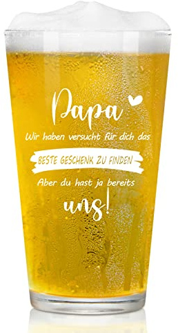 Joymaking Vatertagsgeschenk, Personalisiert Bierglas mit Gravur - Papa wir haben versucht fur dich das beste geschenk, Bester Papa Geschenk zum Vatertag Geburtstag Weihnachten