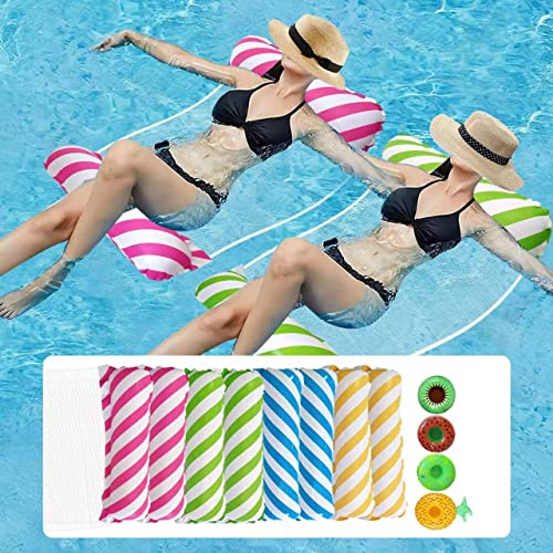 Weeupolfun Aufblasbares Wasserhängematte,4 Stück Schwimmende Pool Hängematte,4 in 1 Pool Aufblasbare Schwimmbett,Schwimmender Liegestuhl für Erwachsene mit Getränkehaltern