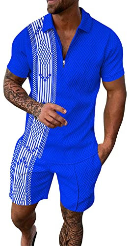 Hoothy 2 Pièces Ensemble Sport Habillement Homme Polo Golf Homme Survetement Homme Ensemble Tenue Chemise Militaire Homme Chemises Hawaïennes Survetement Complet Homme Short Tactique Homme