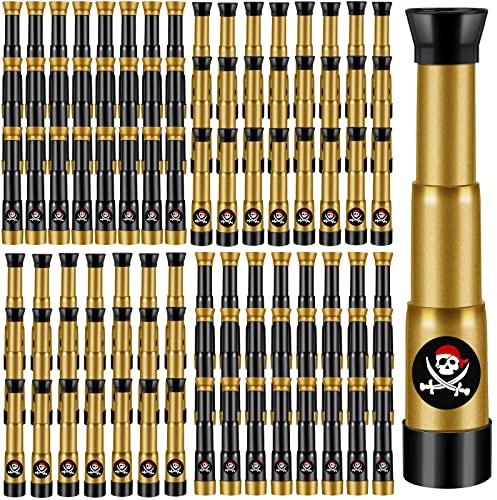 Deekin 100 Pcs Pirate Telescope Toy for Kids Pirate Birthday Toddler Telescope Spyglass Mini Treasure Hunt Pirates Ship Toys for Kids Birthday Party Favors