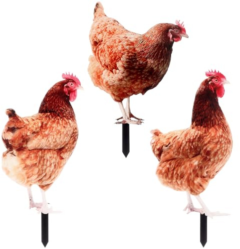 3 figuras de jardín con forma de gallina, gallina, gallina, gallina, decoración de jardín, animales, estatua, estatua, escultura de jardín, taburete de valla, decoración de patio, decoración de