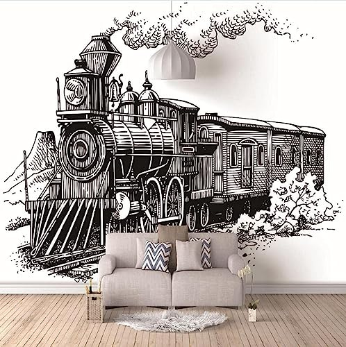 Papel Pintado Pared 3D Papel Tapiz Boceto En Blanco Y Negro Tren Fotomurales 3D Tv Fondo Pared Moderno Dormitorio Murales