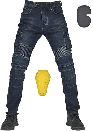 HOMDECR Motorradhose, Schutzhose, Herren-Motorrad-Jeans Aus Atmungsaktivem, Verschleißfestem, Mit 2 Paar Abnehmbaren Pads Für Hüfte Und Knie (Blau,2XL)