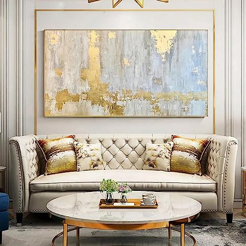 Nordische Wandkunst, goldenes Gemälde auf Leinwand, abstraktes Gold, großformatiges Gemälde für Innenräume, rahmenlose Kunstdrucke, Heimdekoration, 85 x 180 cm, ungerahmt