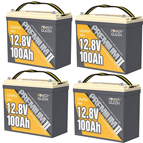 Power Queen Batería Litio 12V 100Ah Mini LiFePO4 (4Pack), Batería Recargable 1280Wh con 100A BMS y Grado A células Hasta 15000+ Ciclos Profundos Serie, Barco, casa Solar, RV, Fuera de la Red eléctrica