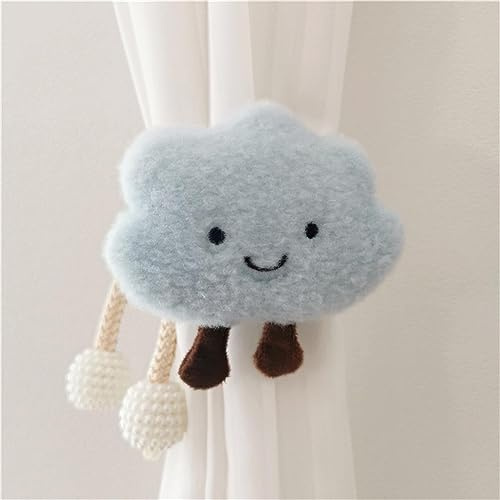 HIRHOEH Vorhänge Raffhalter 2 Stück Cartoon Wolken Gardinenclips, Raffhalter Seil, 3D Vorhang-Clips für Kinderzimmer Dekoration (Blau)