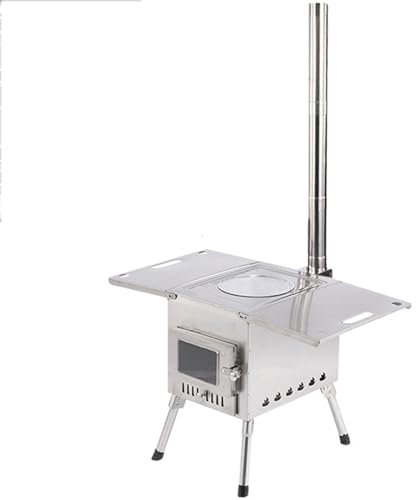 Outdoor Camping Holzofen Tragbarer Holzofen Faltbar Herd Winterheizung, Kochen, Wasser Kochen, Grillen für Outdoor Wandern, Reisen, Wohnmobil Camping ( Color : Silver(Stainless steel) , Size : L )