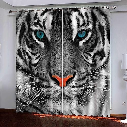 Kinder Vorhänge Schlafzimmer Tier Tiger Wild Schiebegardinen Blickdichter Bedroom Children's Room Vorhang Mit Ösen Verdunkelungsgardine, Vorhänge 3D Wohnzimmer 2 X 140 X 160 cm -3G4U/E8P