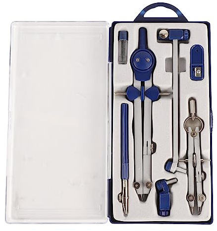 Kompass für Geometrie-Set, Metall-Zeichenkompass-Kit mit Verlängerungsstange, professioneller Zeichenkompass Mathematikkompass mit bruchsicherer Aufbewahrungsbox für Architekten, Ingenieure, Studenten