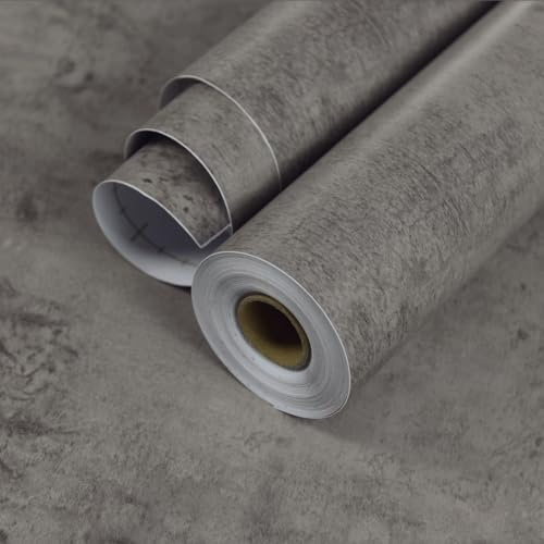 HOLOMEY Concrete Wallpaper Peel and Stick Modern Industrial Metallic Wallpaper 16x118 inch Thicken Matte Gray Contact Paper Waterproof Removable Self-Adhesive Decorative Wall Paper for Walls Bedroom