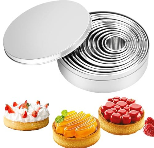 GOWEILE 12 Pcs Round Biscuit Cutters Round Pastry Cookie Cutter Metal Circle Biscuit Scone Cutters Baking Dough Tools for Dough Pastry Donut Fondant DIY Cake Decoration