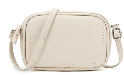 QKEPCY Damen Handy Umhängetasche Echtes Leder Crossbody Bag Damen Handytasche zum Umhängen Umhängetasche Damen Klein Moderne Taschen (Beige)