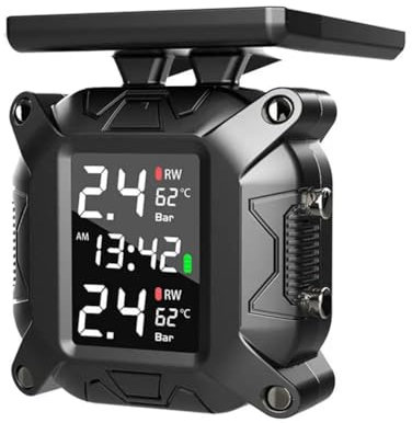 Samorukfor Motorrad TPMS Solar Power Reifendruckmonitor Echtzeit Reifendruckkontrollsystem Temperatursensor
