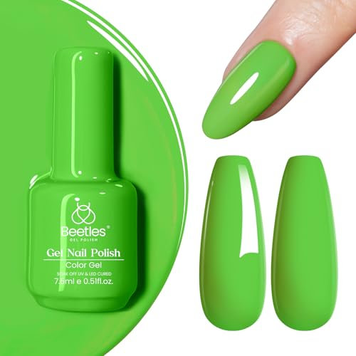 Beetles Green Gel Nail Polish, 15ml Forest Green Lime Color Solid Color Soak Off LED UV Manicure Art Design Salon at Home DIY