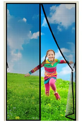Magnetic Screen Door, 155x255cm Self Closing Privacy Door Cover Screen for Doorways Keep Draft Out for Air Conditioner Room, Heater Room, Living Room, Black 1995-Size