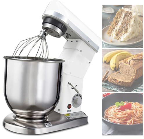 Quixnova Commercial Stand Mixer for Baking, 3-Speed Tilt-Head Kitchen Food Mixer with 5L/10L Stainless Steel Mixing Bowl, Dough Hook, Flat Beater, Whisk, White,5L