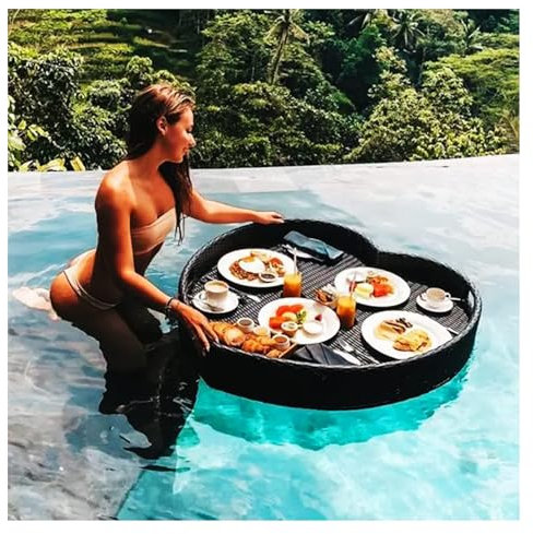 Schwimmender Tabletttisch für Pool – Braun-Gelb Pool-Schwimmer zum Servieren von Getränken, Brunch, Essen auf dem Wasser – Ultimatives Entspannungs-Schwimmbad-Zubehör