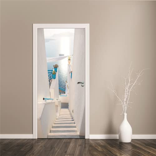 MYIESAXL Türaufkleber Türtapete Weiße Treppe Türbilder Selbstklebend Türposter Fototapete Abnehmbare Tapete Vinyl Tür Aufkleber Schlafzimmer Badezimmer 80 x 210cm, Tür tapeten