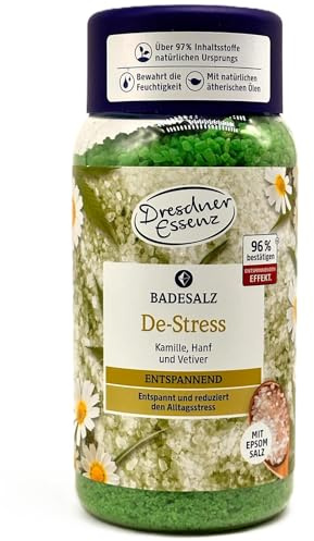 Dresdner Essenz Badesalz De-Stress 600g - Aromatisch, Grün - Entspannung, Stressabbau, Wiederherstellen, Aromatherapie