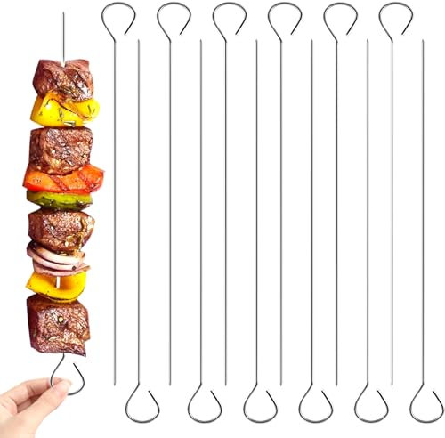 12 pinchos de metal para brochetas, pinchos de acero inoxidable de 8 pulgadas, reutilizables, para barbacoa, parrilla, kebob, carne, pollo y verduras