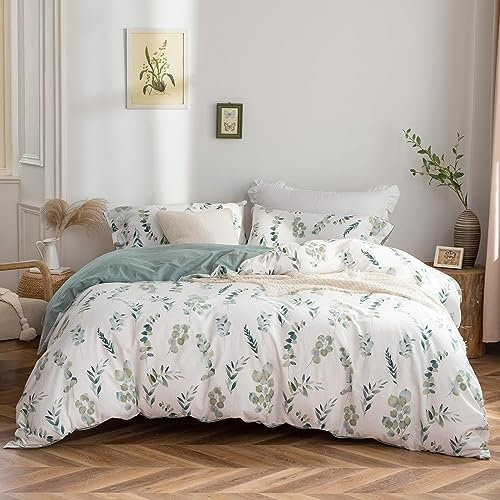SOULFUL Bettwäsche 135x200 Baumwolle, Bettwäsche-Sets mit Pflanzenmuster, Reißverschluss, ÖkoTex Zertifiziert, Enthält 1 Bettbezug 135x200 und 1 Kissenbezug 80x80, Grün（Katharina）